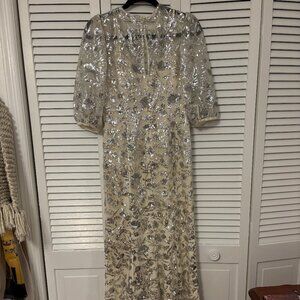 NWT Self Portrait Champagne Sequined Maxi Dress - Size US 6 / UK 10